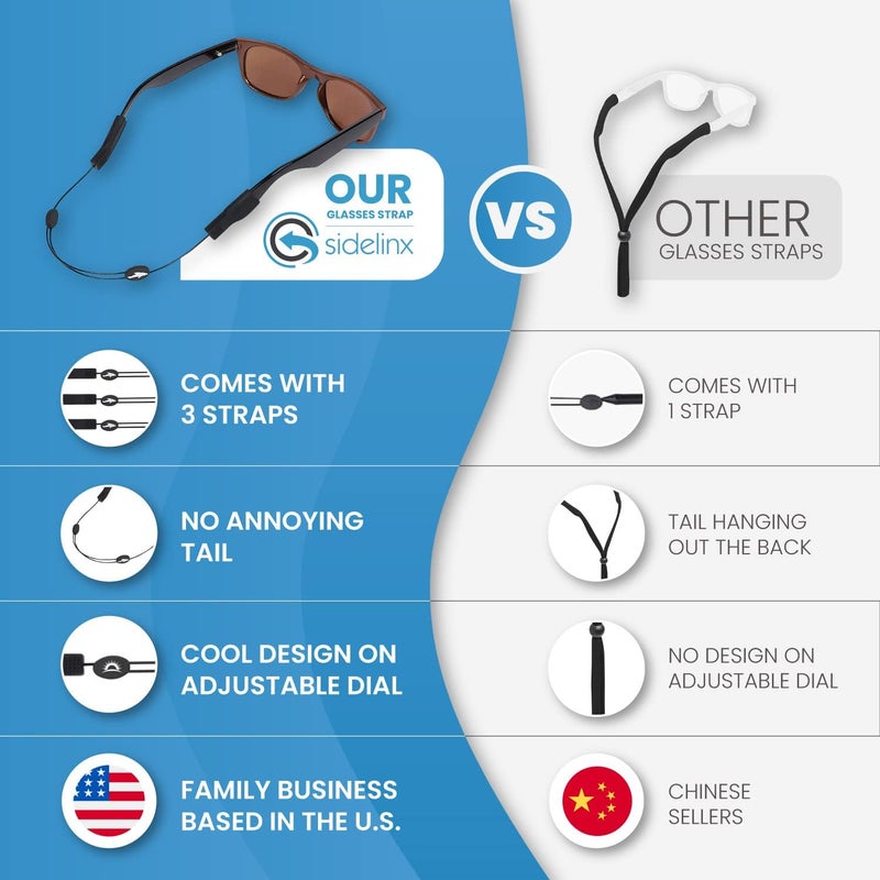 Sidelinx Adjustable Eyeglass Strap (Shark Style) - No Tail Sunglass Strap - Eyewear String Holder - With Bonus Glasses Cleaning Cloth - Image 3